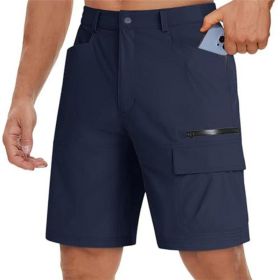 Men's Multi-Pocket Work Shorts For Outdoor Hiking (Option: Navy Blue-M)