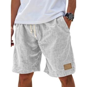 Men's Retro Breathable Linen Loose Holiday Shorts (Option: S-Gray White)