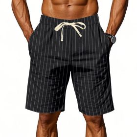 Mens Relaxed-fit Breathable American-style Linen Shorts For The Beach (Option: S-Black)