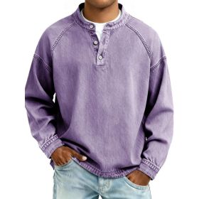 Men's Solid-Colored Casual Top Vintage Long-Sleeve Shirt (Option: Purple-S)