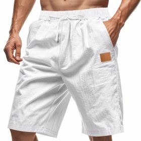 Solid-color Mens Plus-size Thin Linen Breathable Beach Sports Casual (Option: S-White)