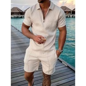 Polo Shirt Sports Short Sleeve Shorts Suit For Men (Option: Apricot-S)