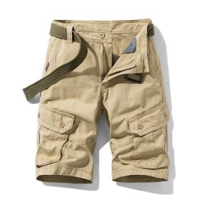 Solid Color Multi-pocket Cargo Shorts Men (Option: Khaki-30)