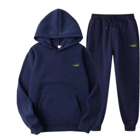 Men's Fashion Casual Tracksuit High Quality Men's Suit 2 Piece Hoodie Pullover Sports Clothes Sweatshirt Jogging Set Man (Color: Navy Blue, size: XXL(185cm 80kg))