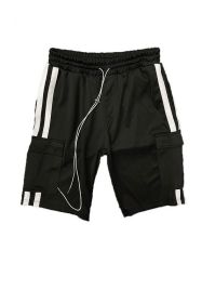 Two Stripe Cargo Pouch Shorts (Color: Black red, size: M)