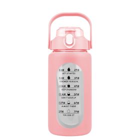 Glass Water Bottle Sports Water Bottle Motivational Water Bottle Water Intake Tracker Bottle with Straw Time Marker Silicone Sleeve Handle for Gy (Color: Pink, Capacity: 32OZ)